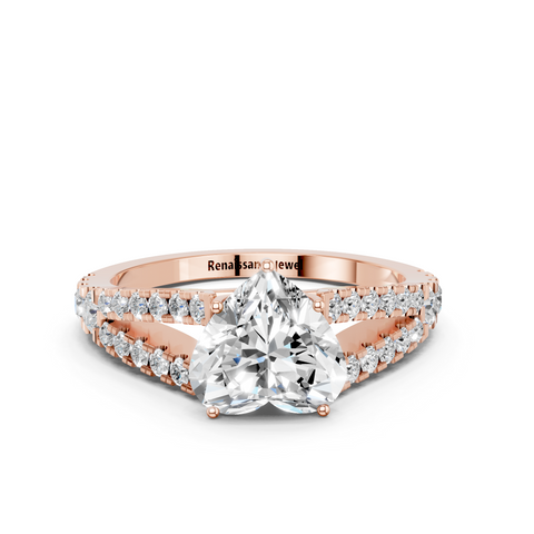 Rose gold Heart Cut Split Shank Pave Engagement Ring with Four-Prong Setting_10
