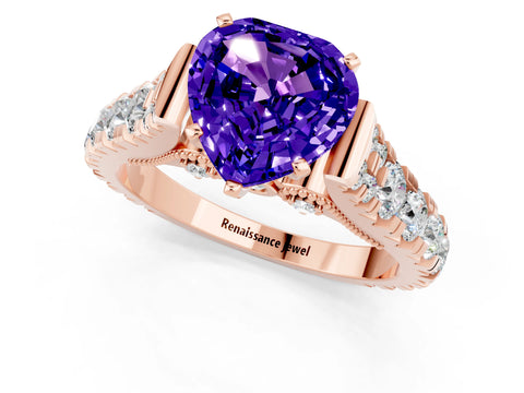 Rose gold Heart Cut Tanzanite Classic Solitaire Ring with Pavé Band and Four-Prong Setting_1