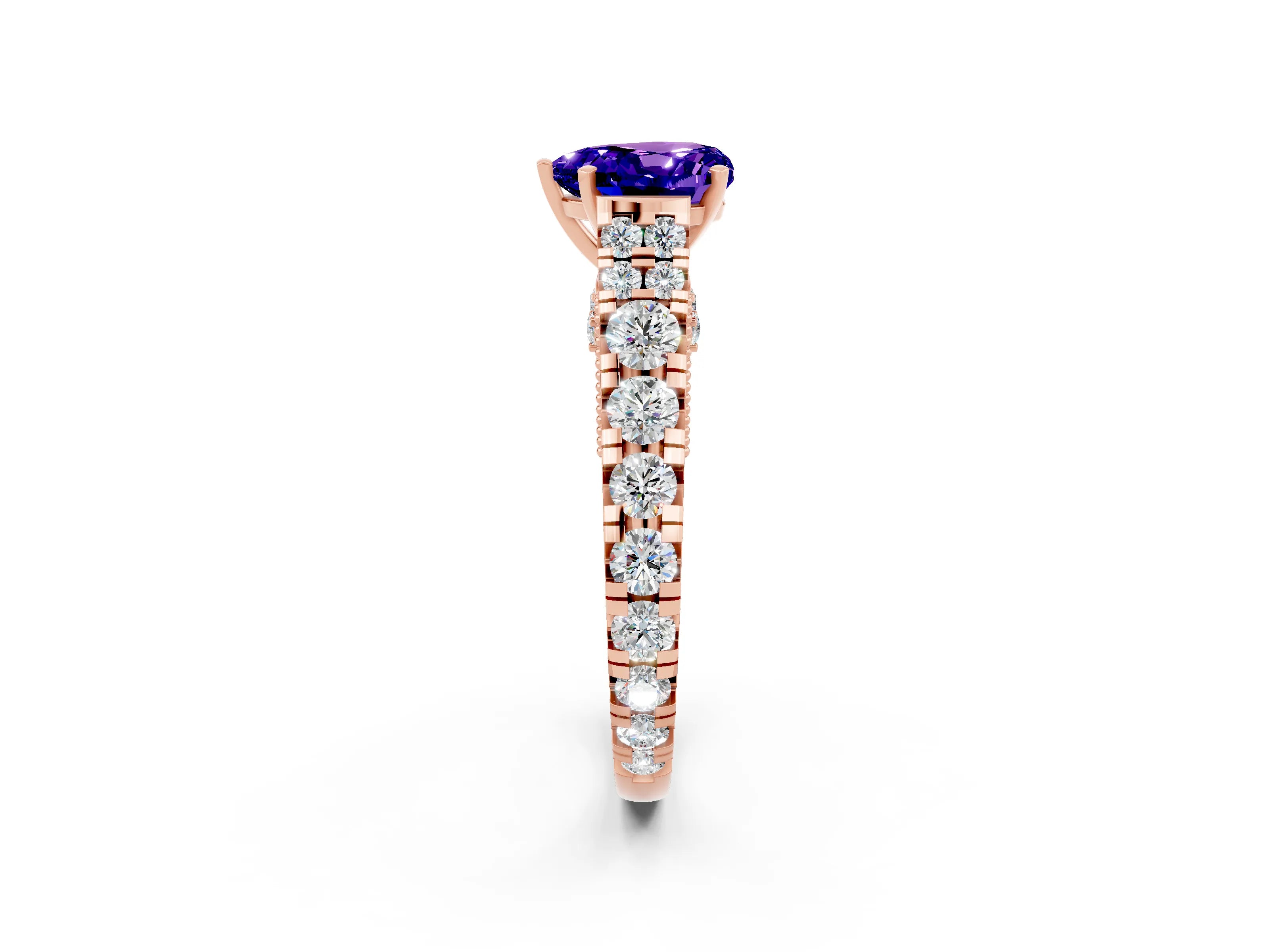 Rose gold Heart Cut Tanzanite Classic Solitaire Ring with Pavé Band and Four-Prong Setting_2