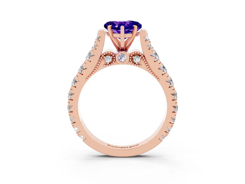 Rose gold Heart Cut Tanzanite Classic Solitaire Ring with Pavé Band and Four-Prong Setting_3