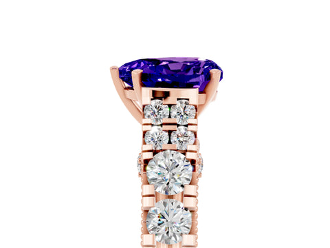 Rose gold Heart Cut Tanzanite Classic Solitaire Ring with Pavé Band and Four-Prong Setting_5