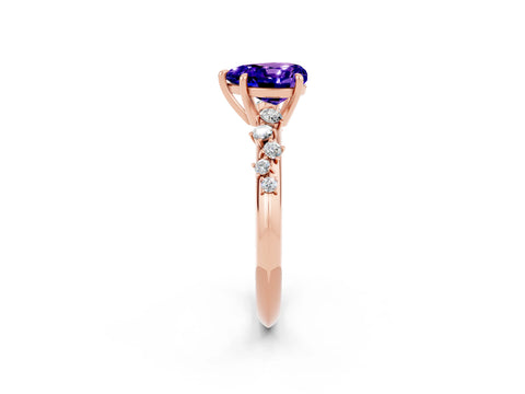 Rose gold Heart Cut Tanzanite Cluster Side Stone Solitaire Ring with Prong Setting_27