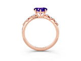 Rose gold Heart Cut Tanzanite Cluster Side Stone Solitaire Ring with Prong Setting_28