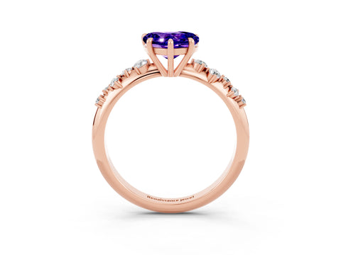 Rose gold Heart Cut Tanzanite Cluster Side Stone Solitaire Ring with Prong Setting_28