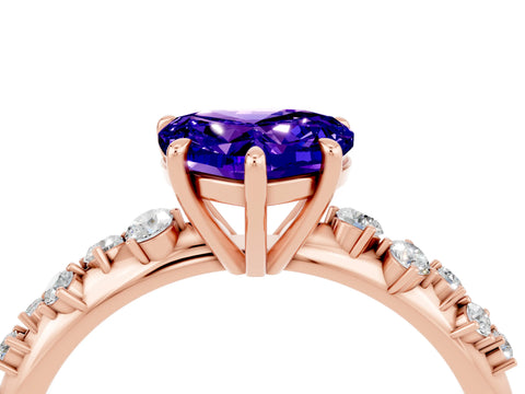 Rose gold Heart Cut Tanzanite Cluster Side Stone Solitaire Ring with Prong Setting_29