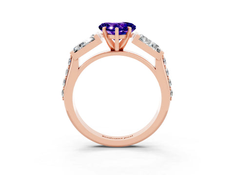 Rose gold Heart Cut Tanzanite Engagement Ring with Baguette Side Stones and Channel Set Band_3