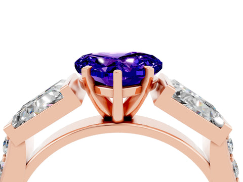 Rose gold Heart Cut Tanzanite Engagement Ring with Baguette Side Stones and Channel Set Band_4