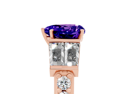 Rose gold Heart Cut Tanzanite Engagement Ring with Baguette Side Stones and Channel Set Band_5