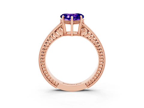 Rose gold Heart Cut Tanzanite Engagement Ring with Milgrain Channel Set Band and Prong Setting_3