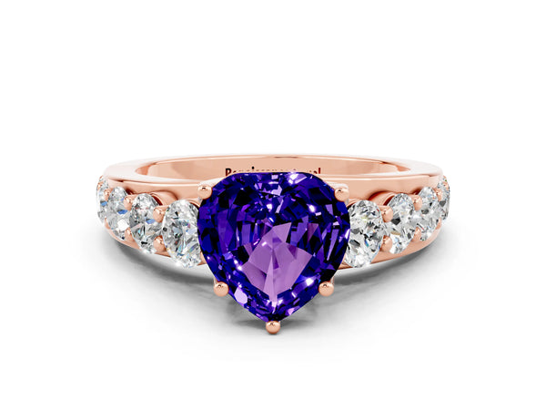 Rose gold Heart Cut Tanzanite Engagement Ring with Pavé Band and Four-Prong Setting