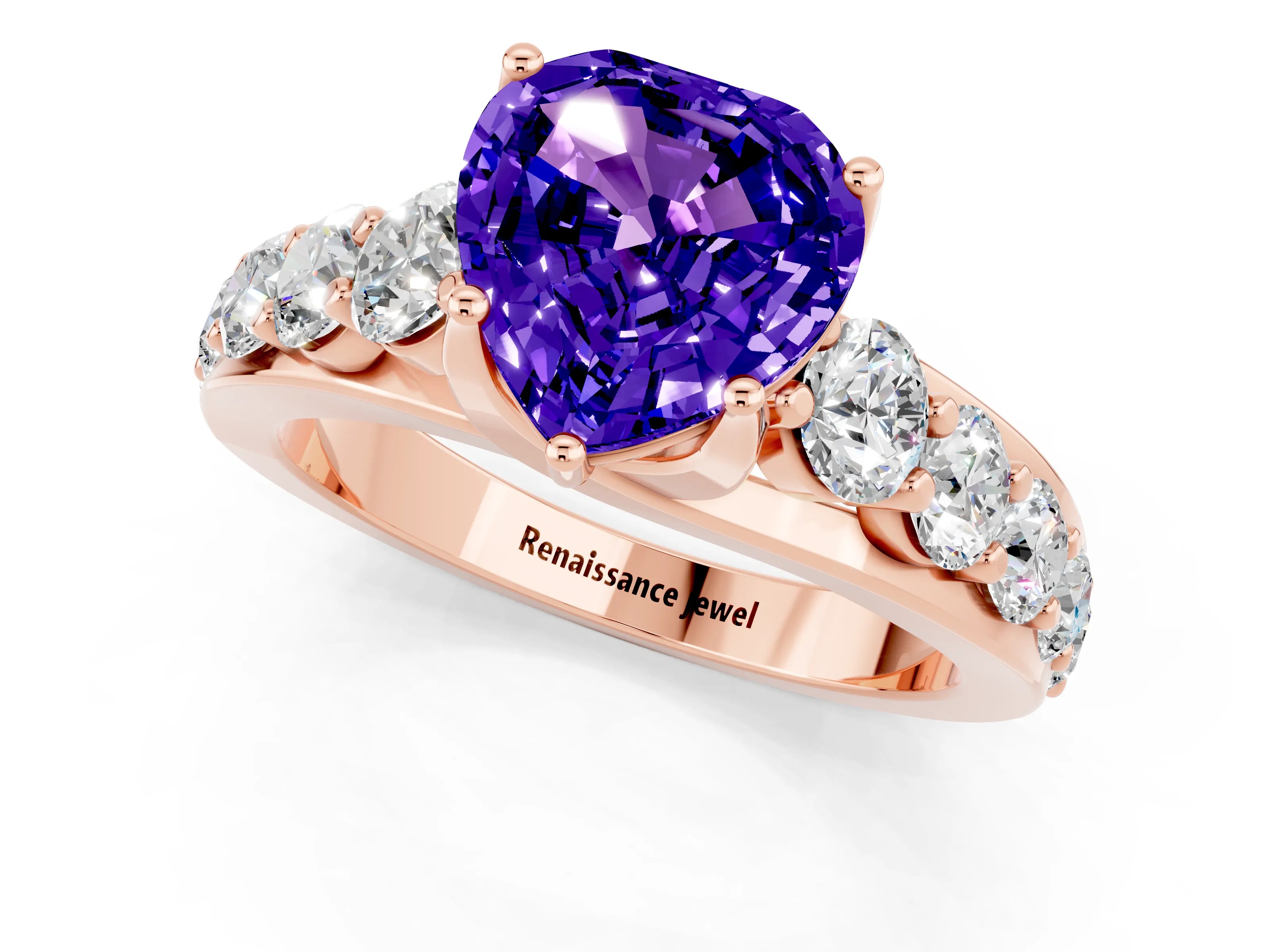 Rose gold Heart Cut Tanzanite Engagement Ring with Pavé Band and Four-Prong Setting_1
