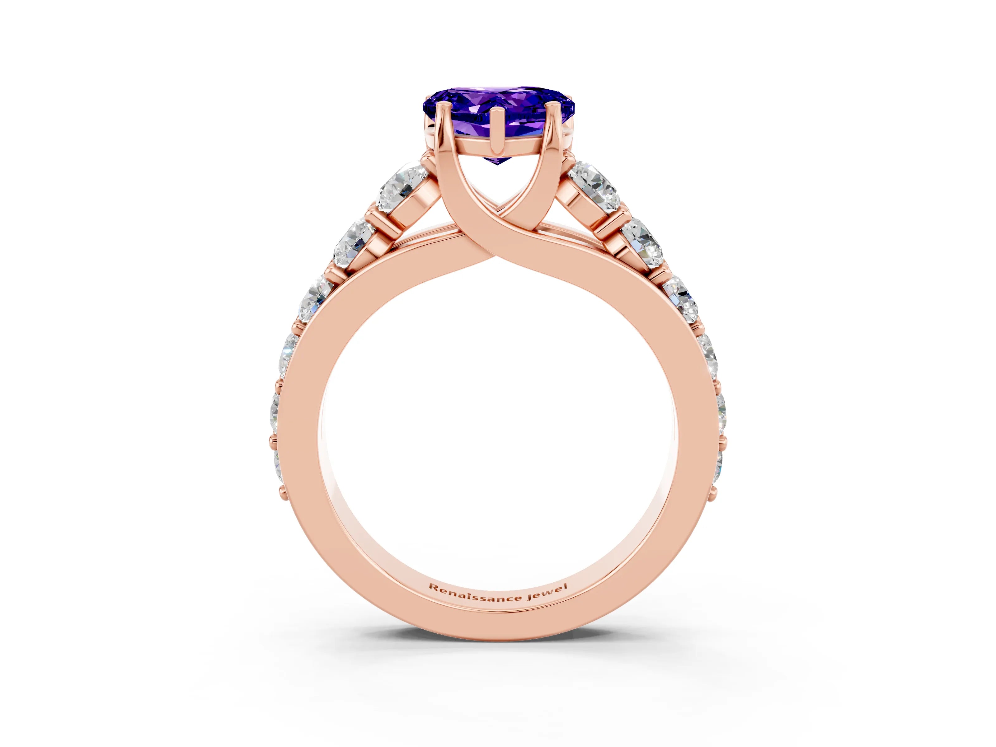 Rose gold Heart Cut Tanzanite Engagement Ring with Pavé Band and Four-Prong Setting_3