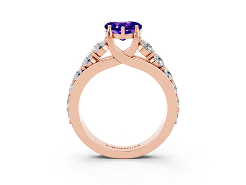 Rose gold Heart Cut Tanzanite Engagement Ring with Pavé Band and Four-Prong Setting_3