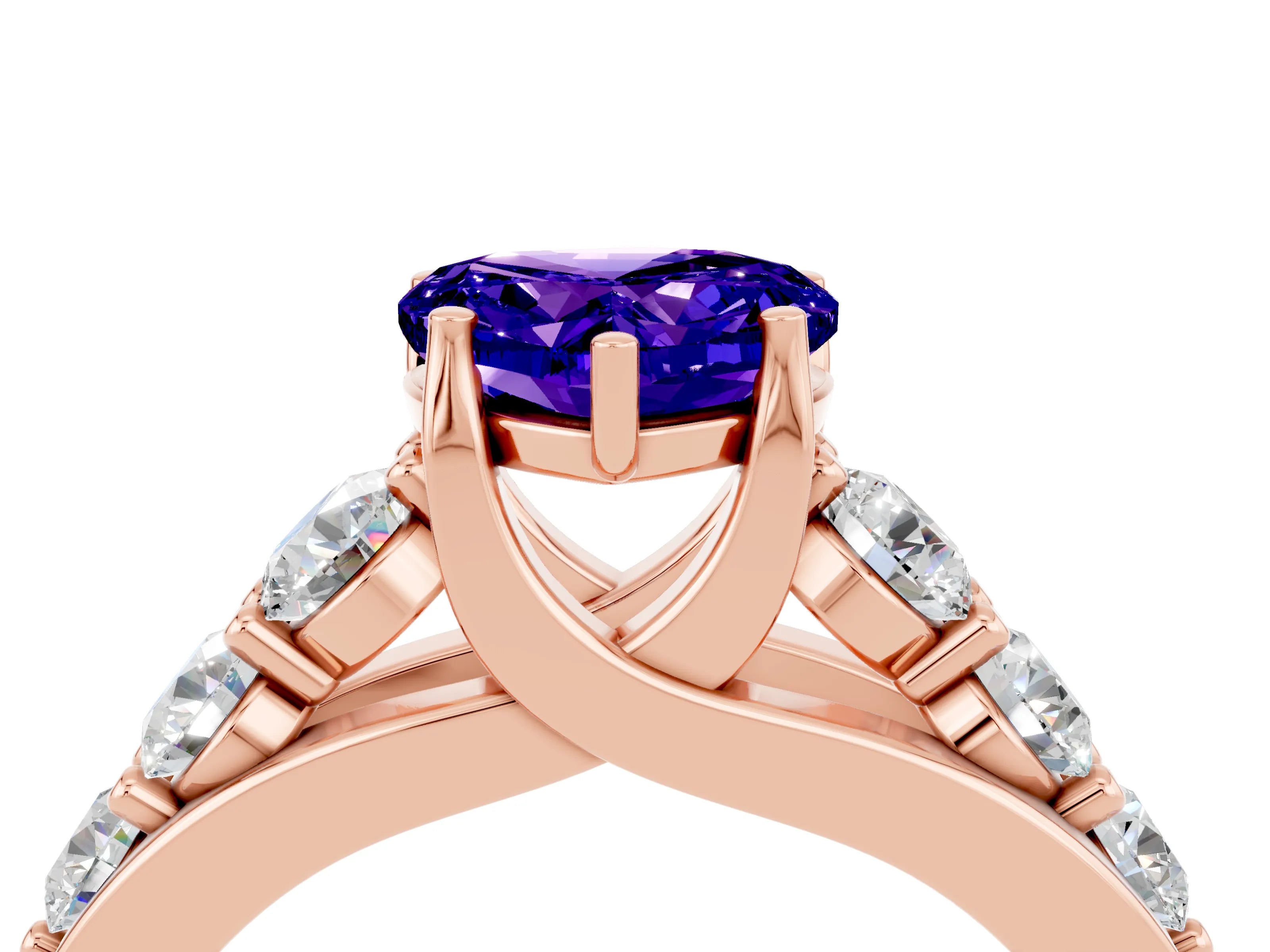 Rose gold Heart Cut Tanzanite Engagement Ring with Pavé Band and Four-Prong Setting_4