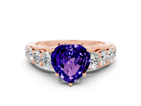 Rose gold Heart Cut Tanzanite Engagement Ring with Pavé Band and Four-Prong Setting