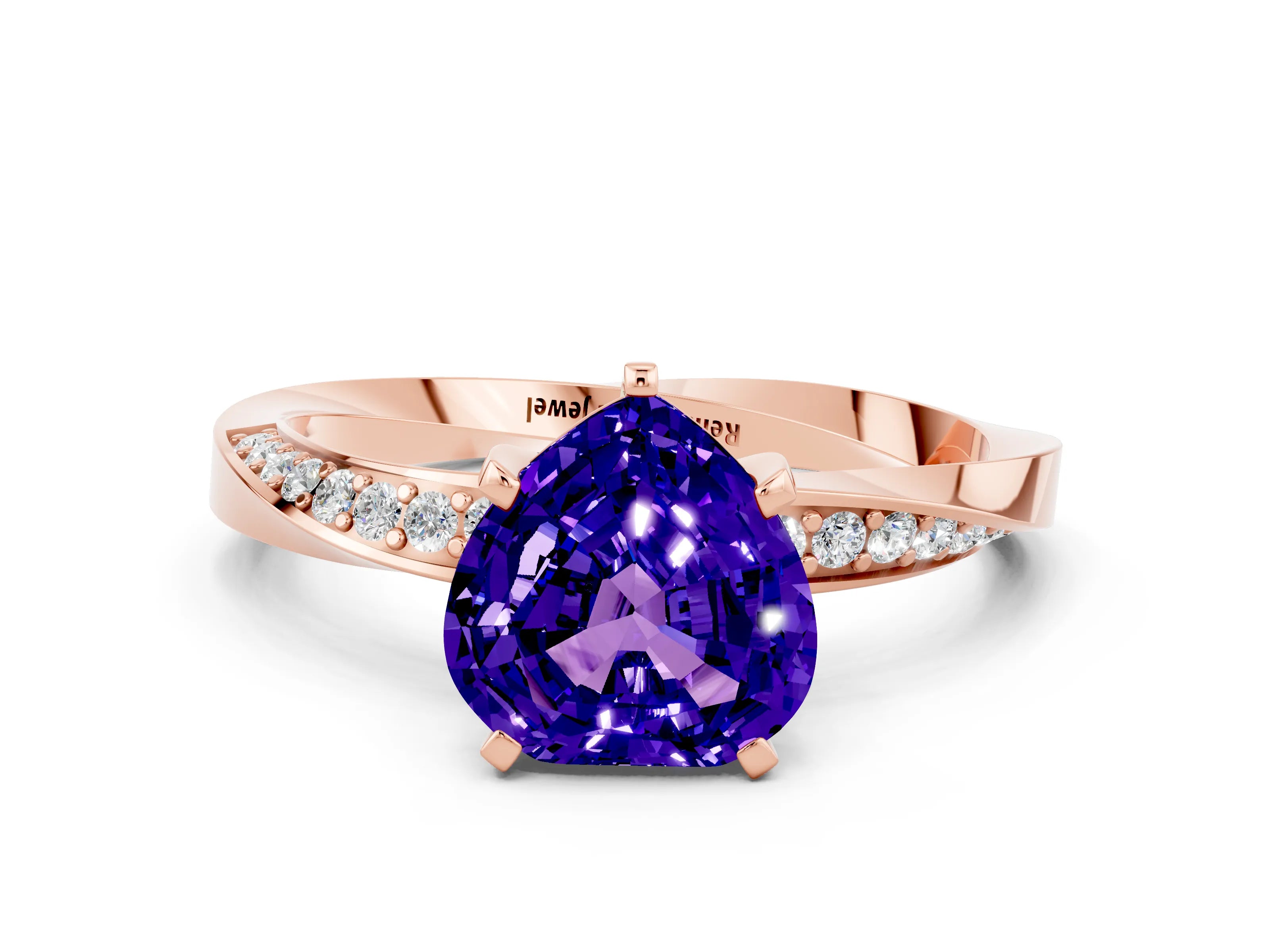 Rose gold Heart Cut Tanzanite Engagement Ring with Side Stone Accents and Four-Prong Setting_24