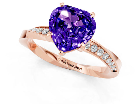 Rose gold Heart Cut Tanzanite Engagement Ring with Side Stone Accents and Four-Prong Setting_25