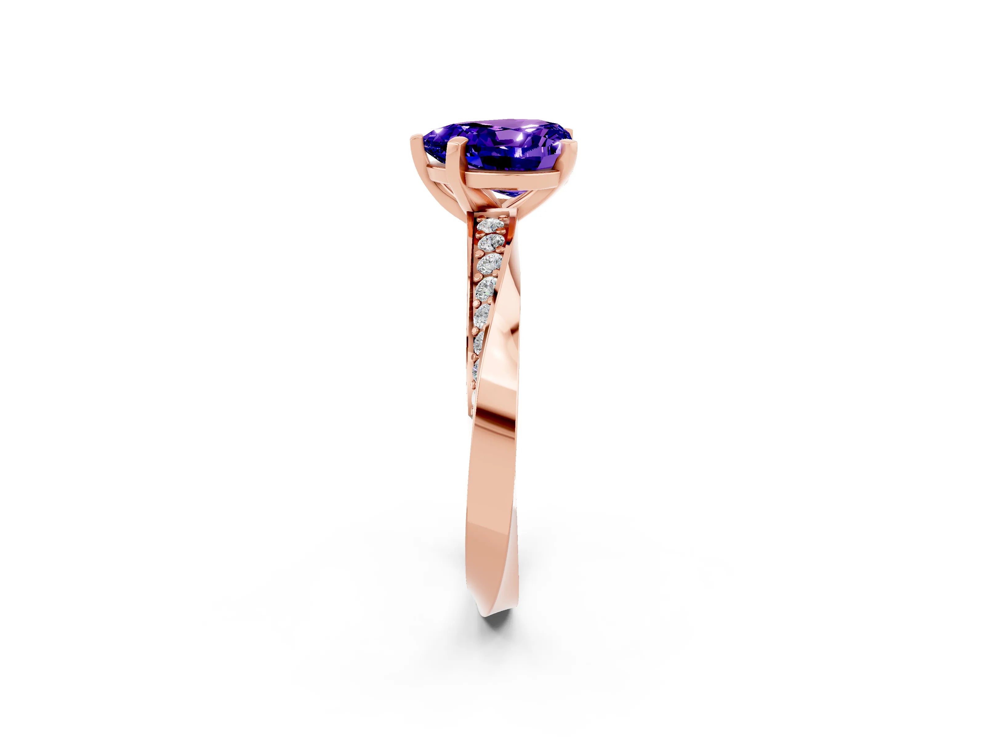 Rose gold Heart Cut Tanzanite Engagement Ring with Side Stone Accents and Four-Prong Setting_26