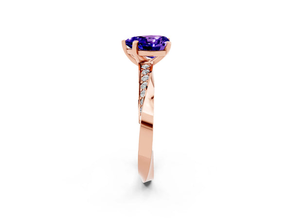 Rose gold Heart Cut Tanzanite Engagement Ring with Side Stone Accents and Four-Prong Setting