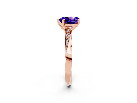 Rose gold Heart Cut Tanzanite Engagement Ring with Side Stone Accents and Four-Prong Setting_26