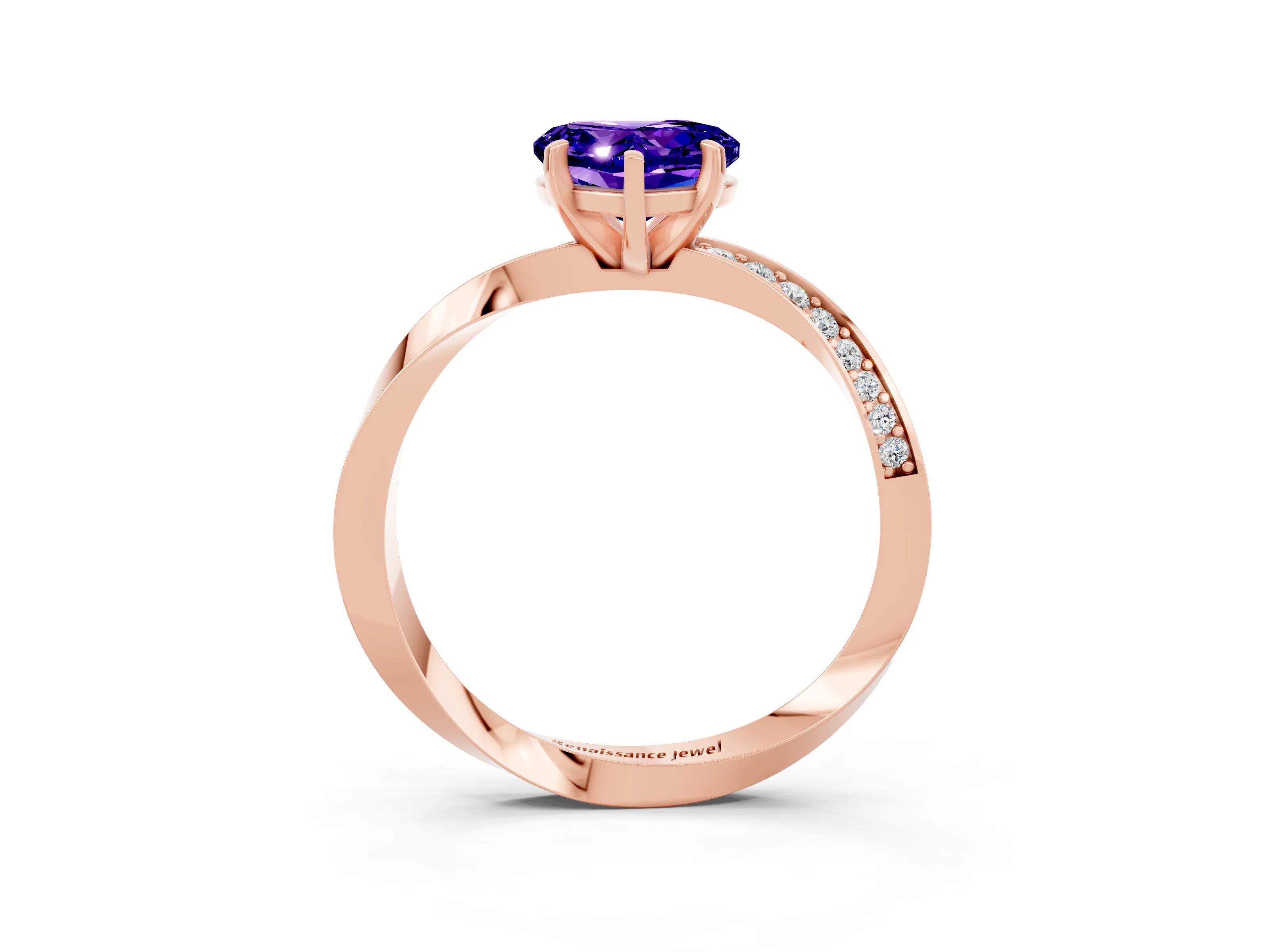 Rose gold Heart Cut Tanzanite Engagement Ring with Side Stone Accents and Four-Prong Setting_27