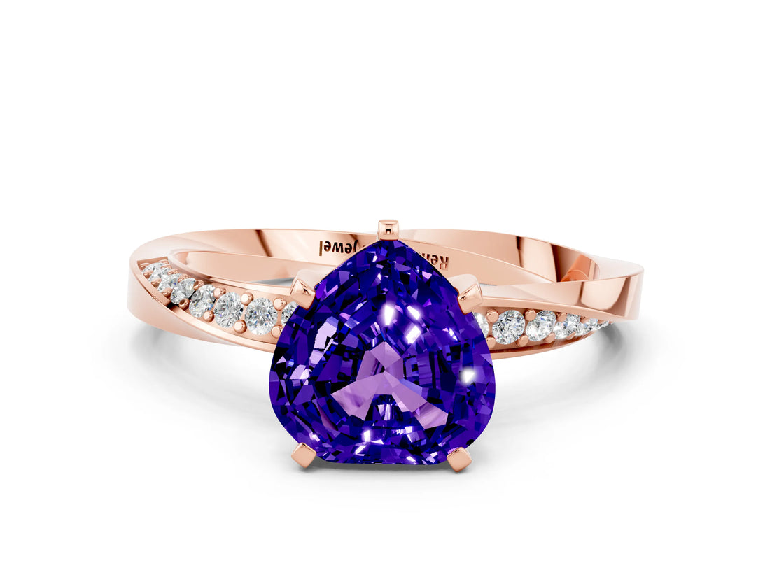 Rose gold Heart Cut Tanzanite Engagement Ring with Side Stone Accents and Four-Prong Setting_60