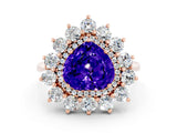 Rose gold Heart Cut Tanzanite Floral Double Halo Engagement Ring with Prong Setting_84
