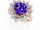 Rose gold Heart Cut Tanzanite Floral Double Halo Engagement Ring with Prong Setting_85