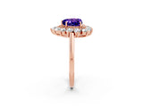 Rose gold Heart Cut Tanzanite Floral Double Halo Engagement Ring with Prong Setting_86