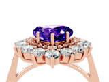 Rose gold Heart Cut Tanzanite Floral Double Halo Engagement Ring with Prong Setting_88