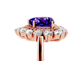 Rose gold Heart Cut Tanzanite Floral Double Halo Engagement Ring with Prong Setting_89