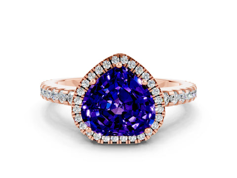 Rose gold Heart Cut Tanzanite Halo Engagement Ring with Pavé Band and Prong Setting_12