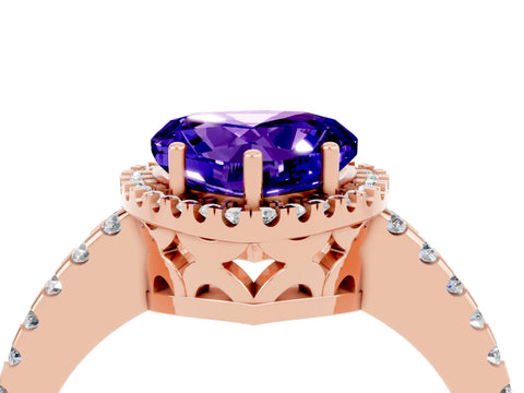 Rose gold Heart Cut Tanzanite Halo Engagement Ring with Pavé Band and Prong Setting_16