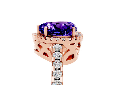 Rose gold Heart Cut Tanzanite Halo Engagement Ring with Pavé Band and Prong Setting_17