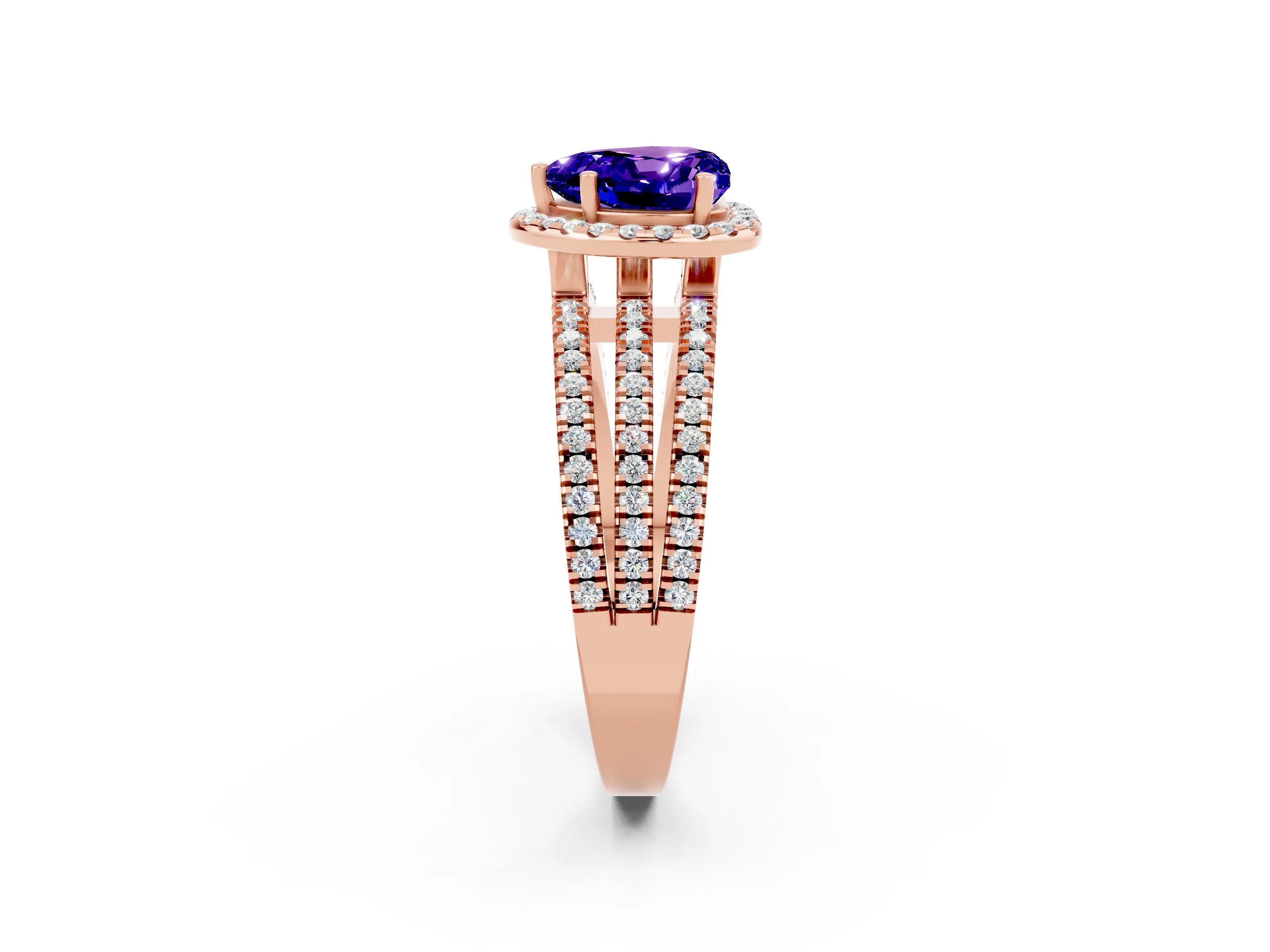 Rose gold Heart Cut Tanzanite Halo Engagement Ring with Split Shank and Four-Prong Setting_2