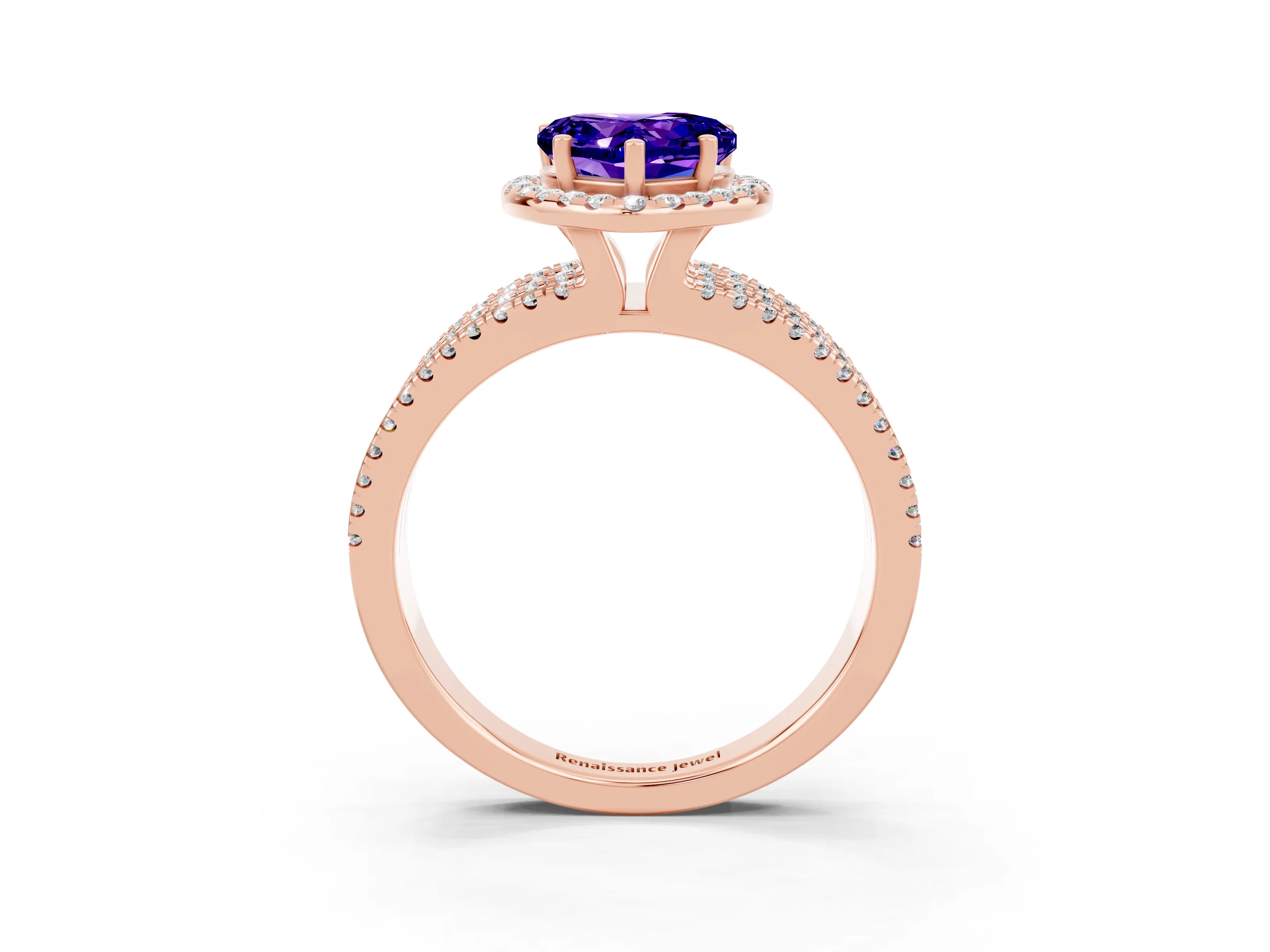 Rose gold Heart Cut Tanzanite Halo Engagement Ring with Split Shank and Four-Prong Setting_3