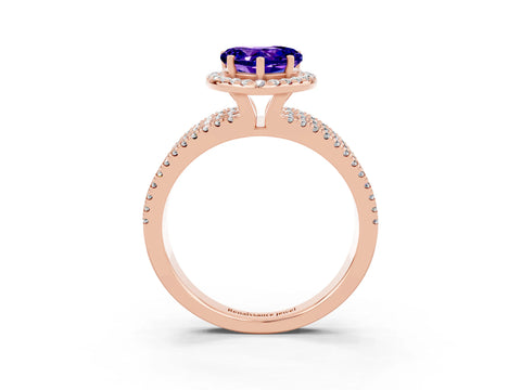 Rose gold Heart Cut Tanzanite Halo Engagement Ring with Split Shank and Four-Prong Setting_3