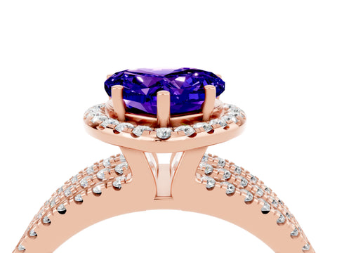 Rose gold Heart Cut Tanzanite Halo Engagement Ring with Split Shank and Four-Prong Setting_4