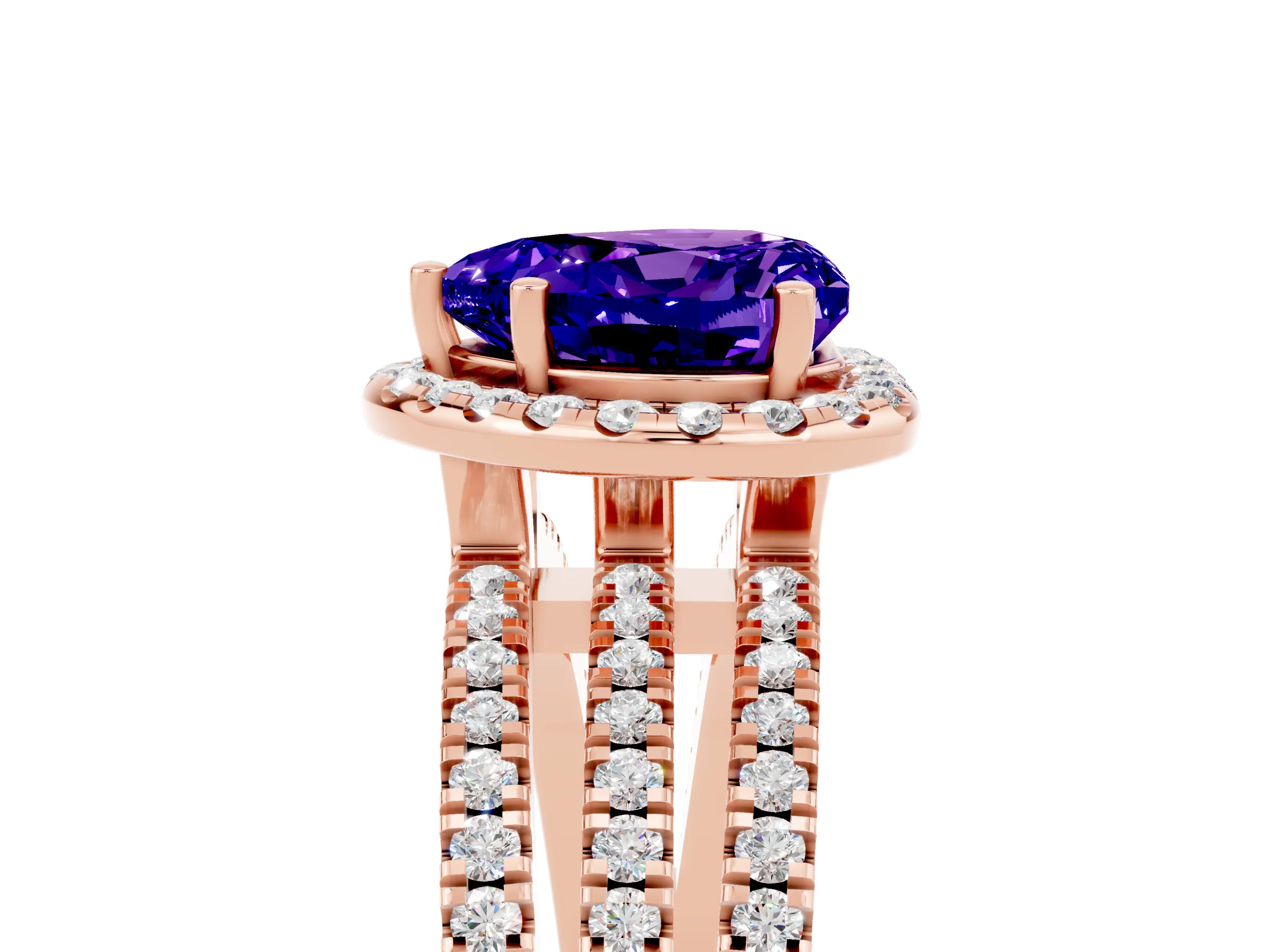 Rose gold Heart Cut Tanzanite Halo Engagement Ring with Split Shank and Four-Prong Setting_5