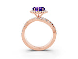 Rose gold Heart Cut Tanzanite Halo Ring with Round Split Shank and Prong Setting_51