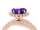 Rose gold Heart Cut Tanzanite Halo Ring with Round Split Shank and Prong Setting_52