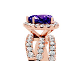 Rose gold Heart Cut Tanzanite Halo Ring with Round Split Shank and Prong Setting_53