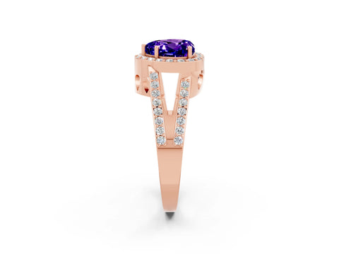 Rose gold Heart Cut Tanzanite Halo Ring with Split Shank U-Prong Band and Four-Prong Setting_2
