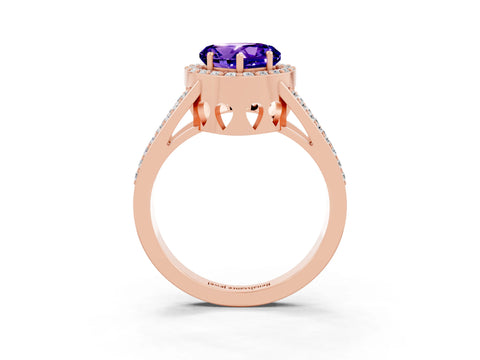 Rose gold Heart Cut Tanzanite Halo Ring with Split Shank U-Prong Band and Four-Prong Setting_3