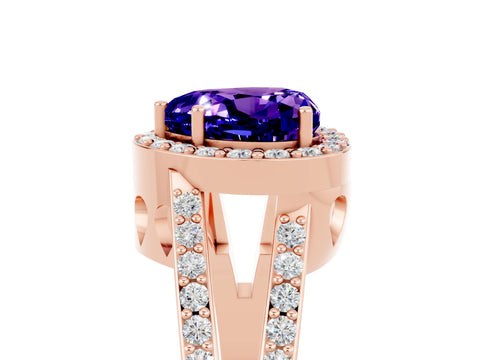Rose gold Heart Cut Tanzanite Halo Ring with Split Shank U-Prong Band and Four-Prong Setting_5