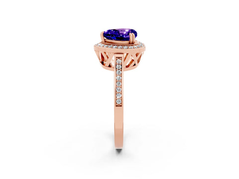 Rose gold Heart Cut Tanzanite Halo Ring with Split Shank and Four-Prong Setting_2