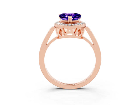 Rose gold Heart Cut Tanzanite Halo Ring with Split Shank and Four-Prong Setting_3