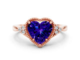 Rose gold Heart Cut Tanzanite Halo Ring with Tapered Band and Four-Prong Setting
