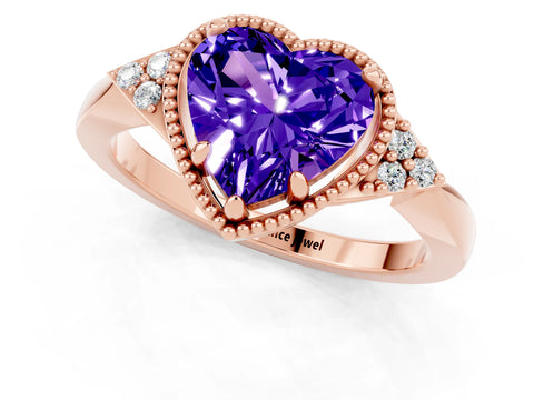 Rose gold Heart Cut Tanzanite Halo Ring with Tapered Band and Four-Prong Setting_1