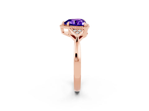 Rose gold Heart Cut Tanzanite Halo Ring with Tapered Band and Four-Prong Setting_2